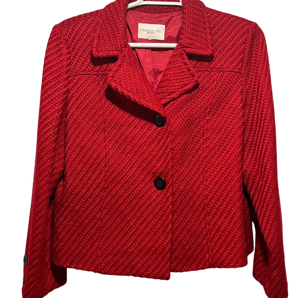 Madison Hill Red Textured Wool Blend Blazer Women'..See Photo Measurements